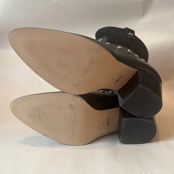 Coach Black Pauline Studded Black Leather Suede Glam Rock Cowboy Booties Boots - Picture 13 of 15